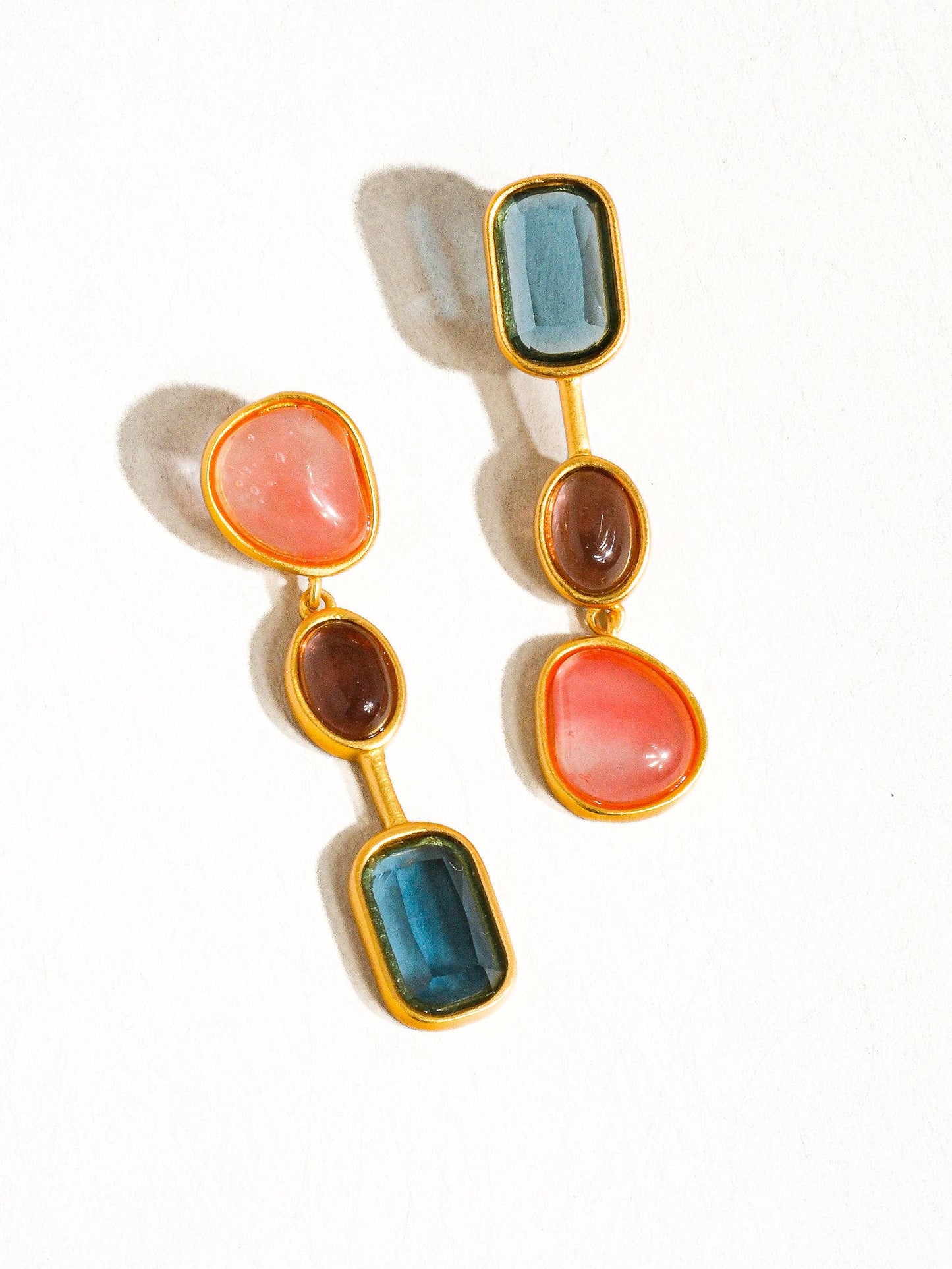 Delia 18K Gold Vintage Mismatch Drop Earring: Multi-Colored
