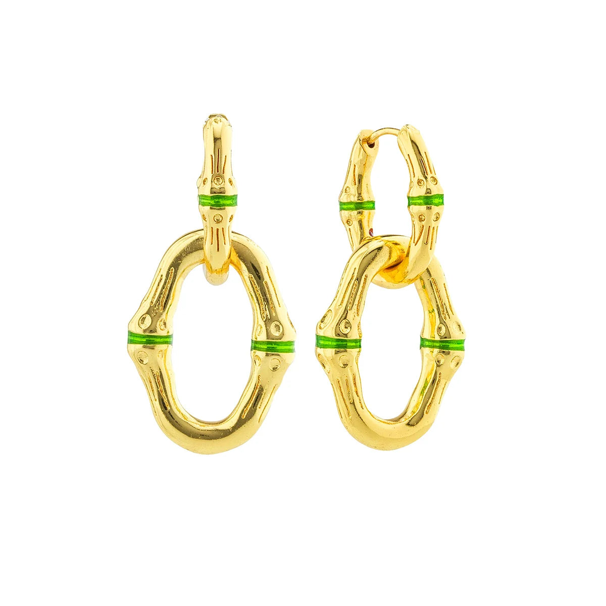 Capucine De Wulf Bangkok Bamboo Link Earrings - Gold/Green Enamel