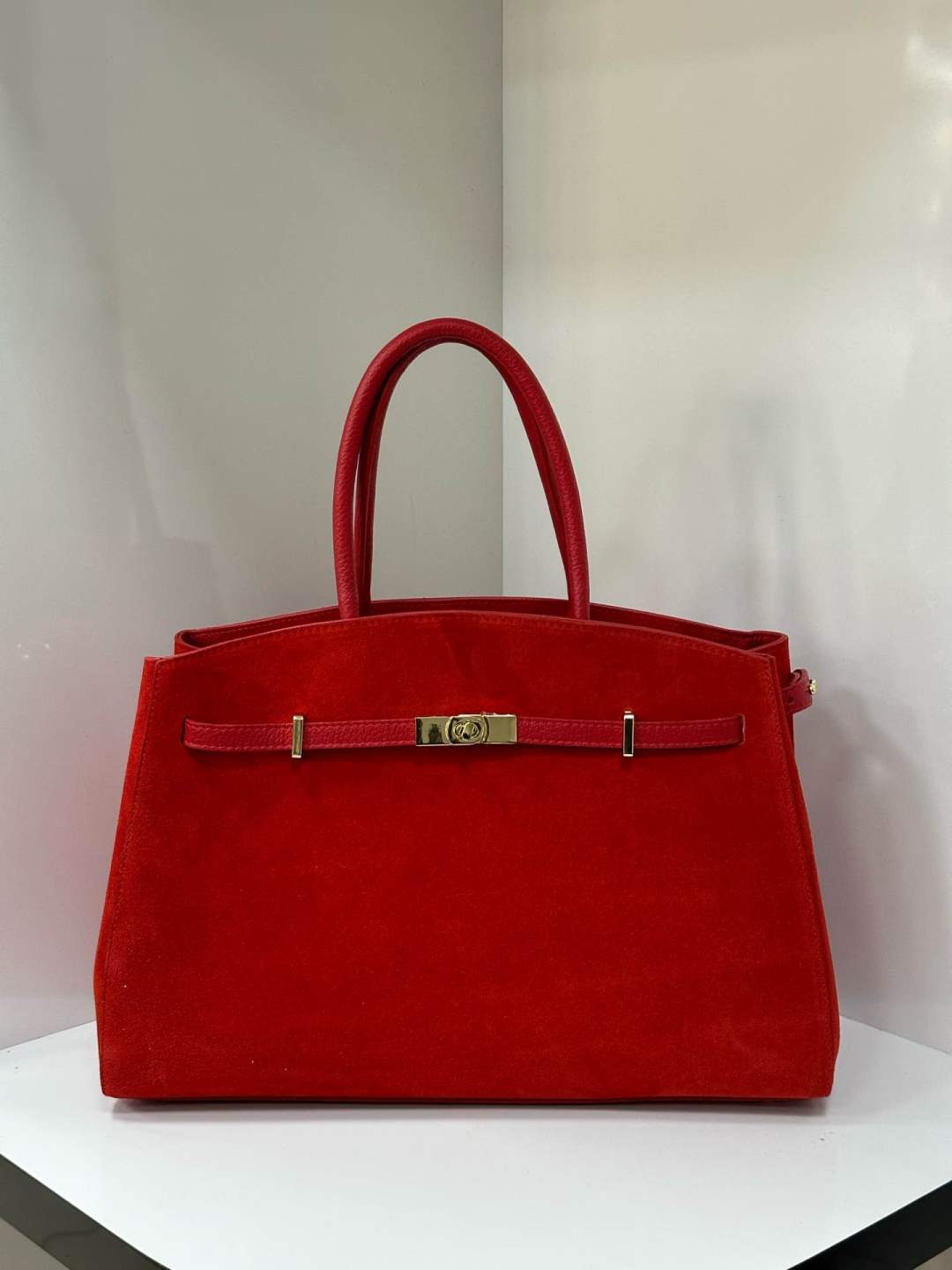 Italian Leather Suede Handbag - Orange