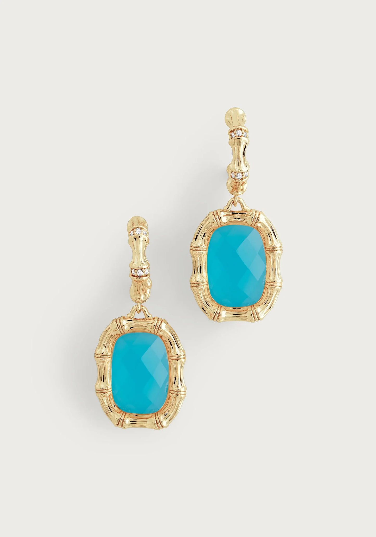 Bamboo With Stone Drop Earrings - Turquoise