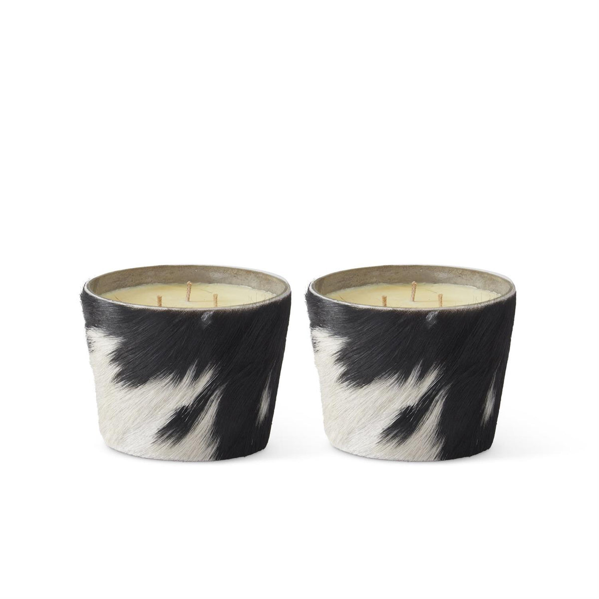 K & K Interiors 4 Inch 3 Wick Black & White Filled Glass Hide Candle Holder