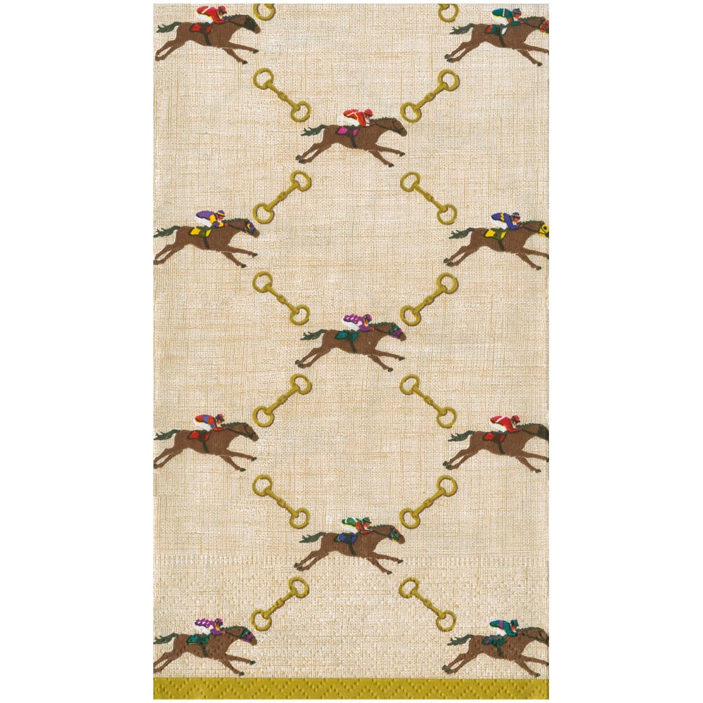 Caspari And They're Off! Linen Guest Towel - package of 15