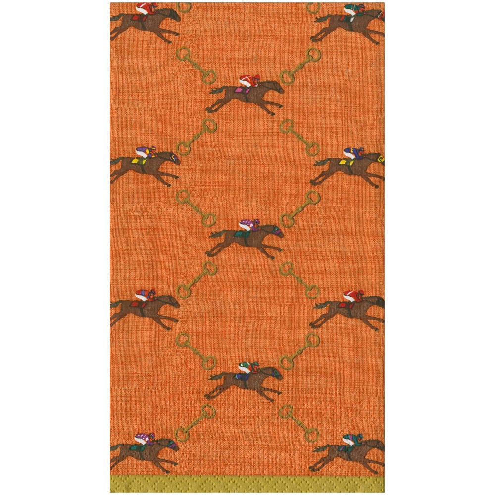 Caspari And They're Off! Orange Guest Towel - package of 15