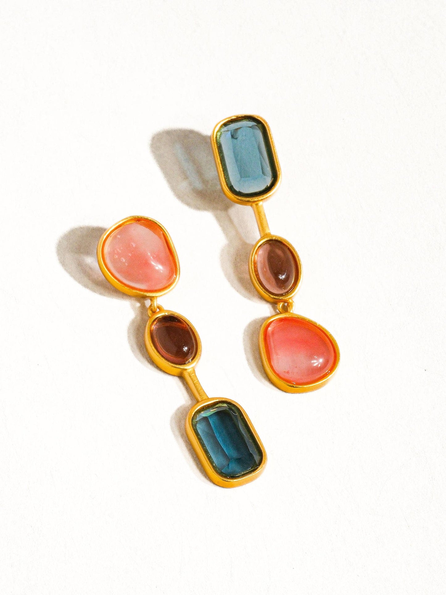 Delia 18K Gold Vintage Mismatch Drop Earring: Multi-Colored