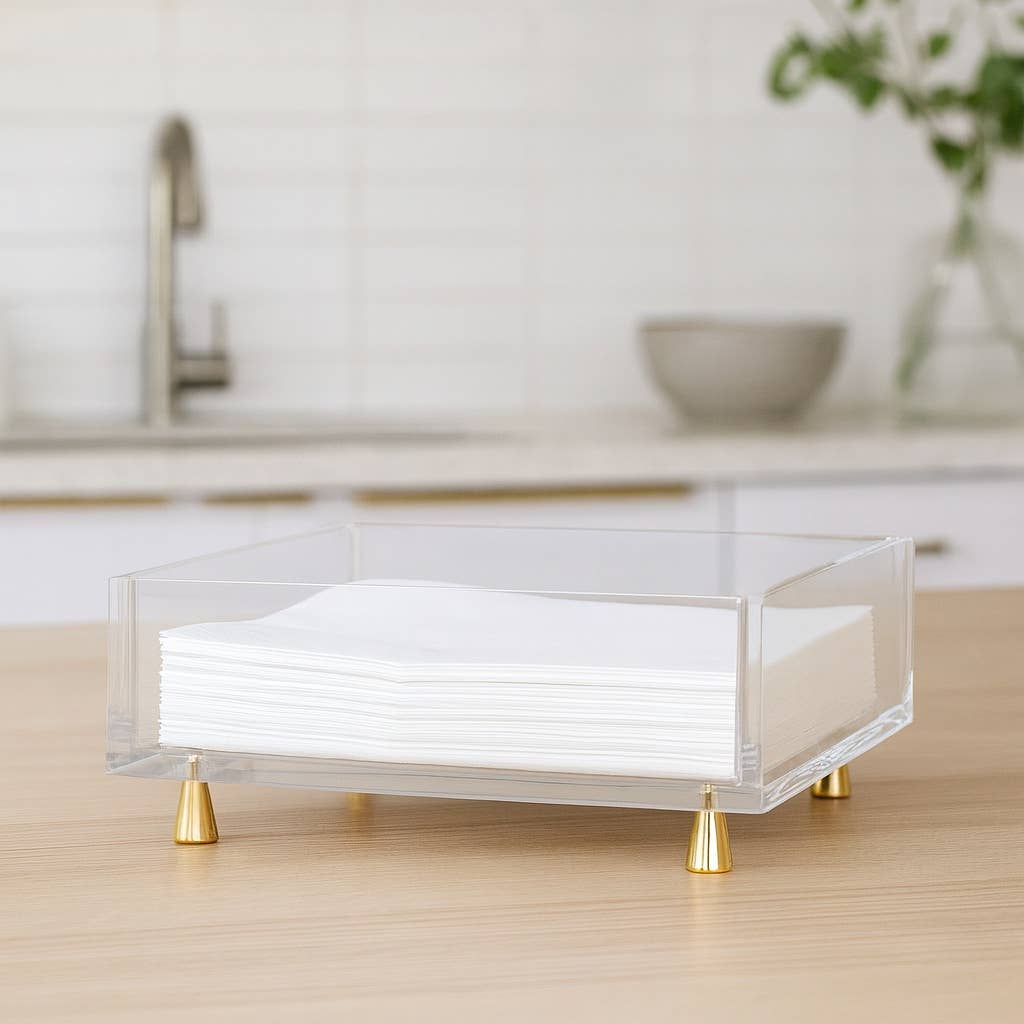 Maven Home Footed Napkin Holder, Gold - Lunch/Dinner
