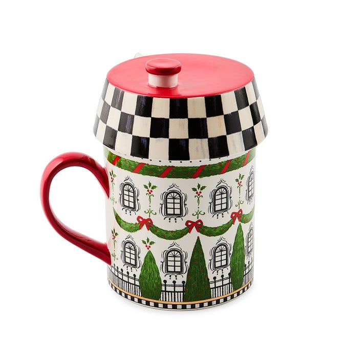 Holly Village Ceramic Lidded Mug