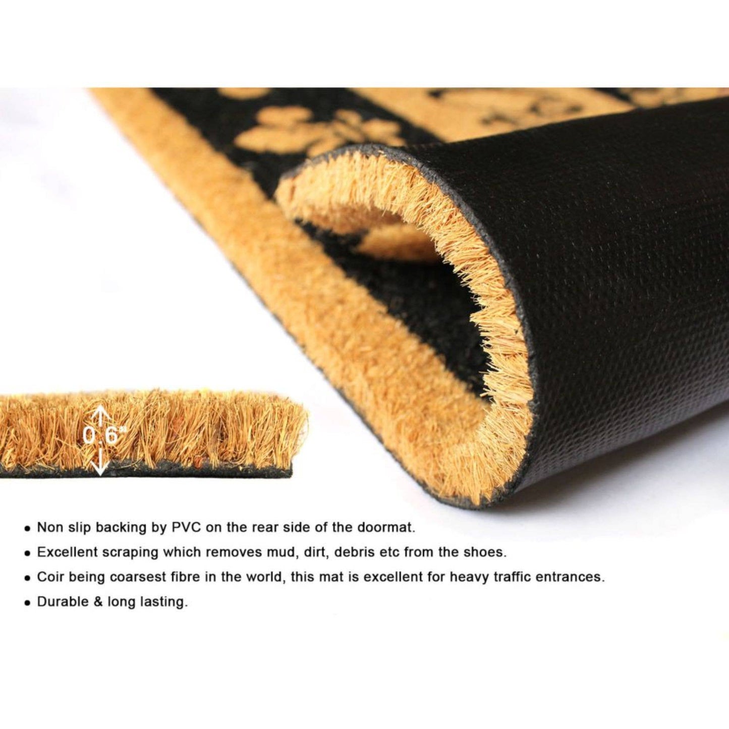 RugSmith Black Welcome Fleur De Les Coir Doormat, 18" x 30"