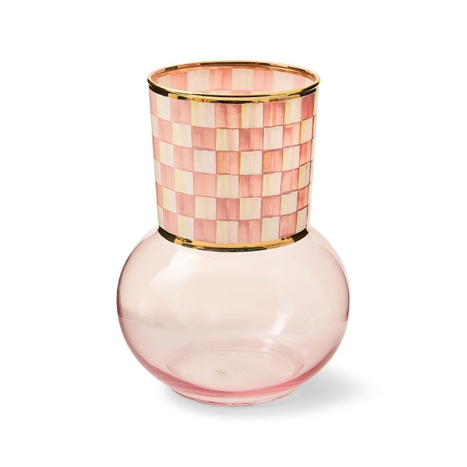 Mackenzie Childs Rosy Check Glass Vase
