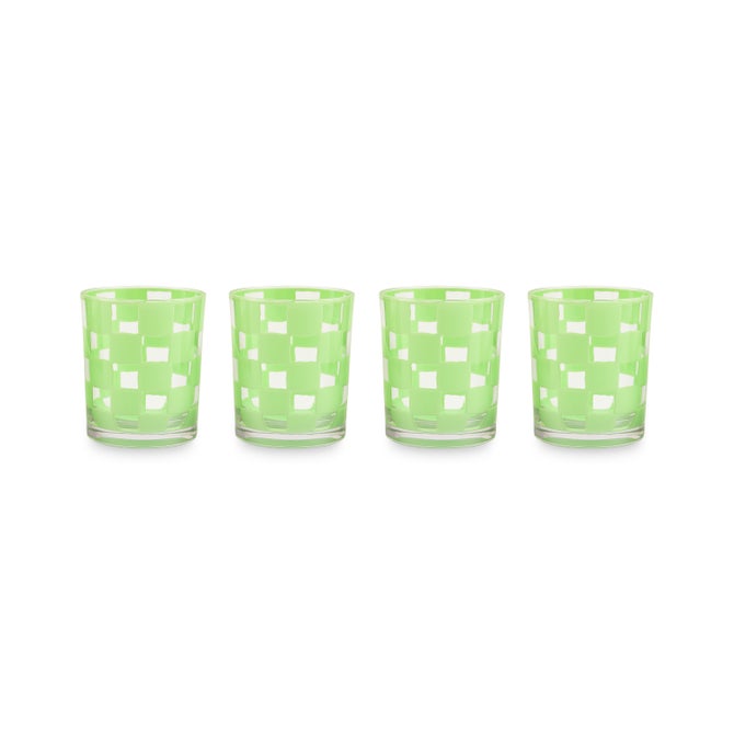 Mackenzie-Childs Green Check Acrylic Tumblers, Set of 4