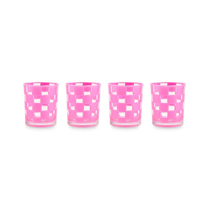 Mackenzie-Childs Pink Check Acrylic Tumblers, Set of 4