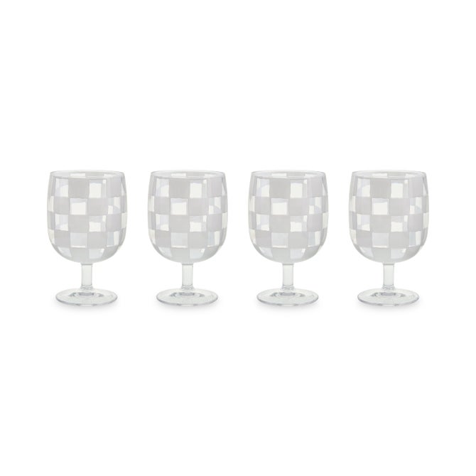 Mackenzie-Childs White Check Acrylic Water Goblets, Set of 4
