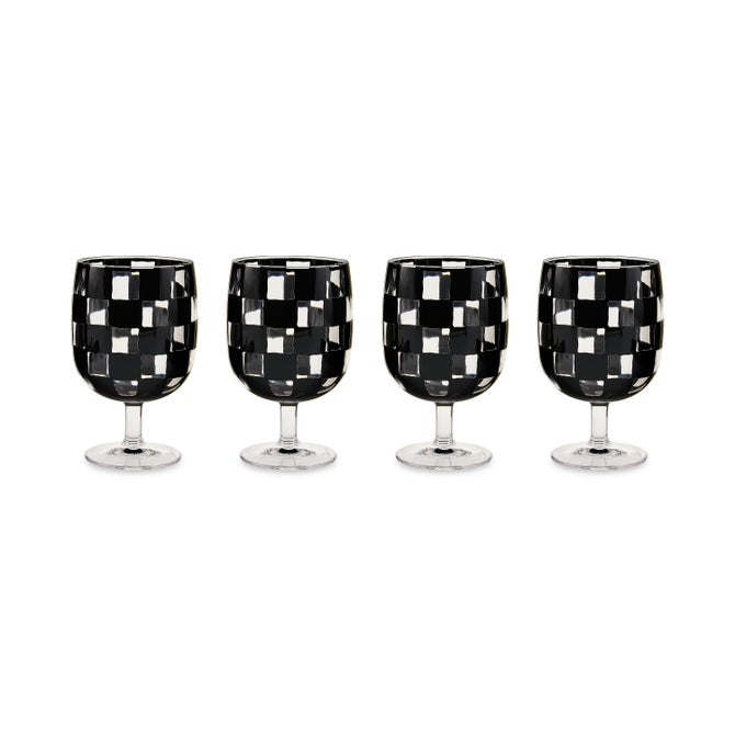Mackenzie-Childs Black Check Acrylic Water Goblets, Set of 4
