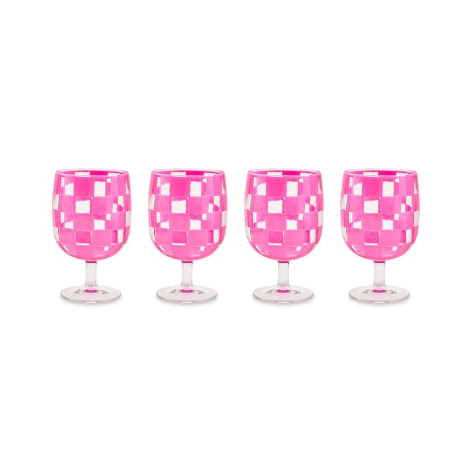 Mackenzie-Childs Pink Check Acrylic Water Goblets, Set of 4