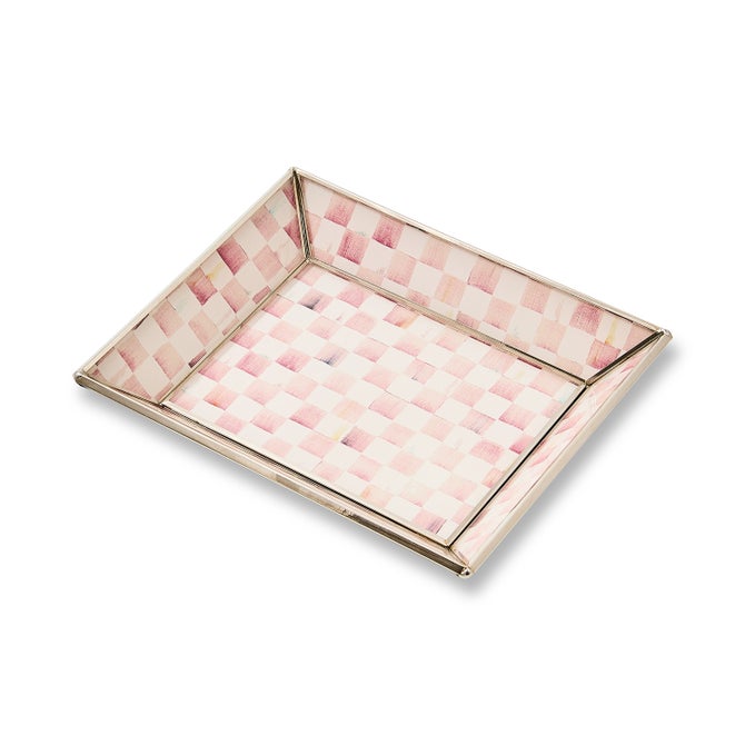 Mackenzie Childs Rosy Check Small Glass Tray