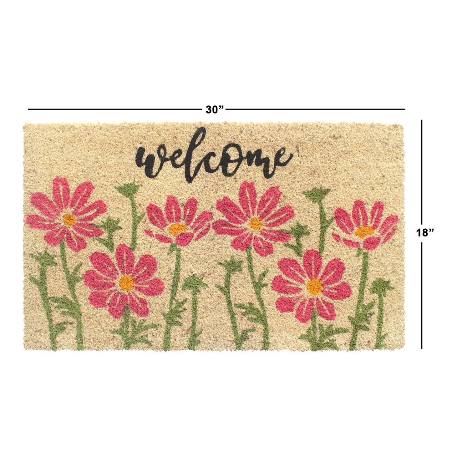 Welcome Pink Flowers Doormat: 18"x30"