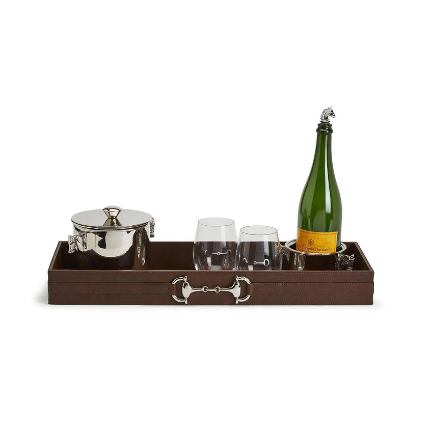Horse Country Long Bar / Table Side Tray with Polished Horse Bit Accent