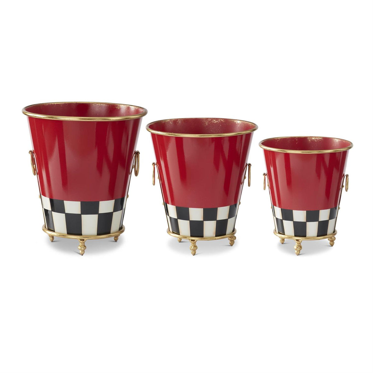 K & K Interiors Red & Gold Metal Buckets w/Black & White - Medium