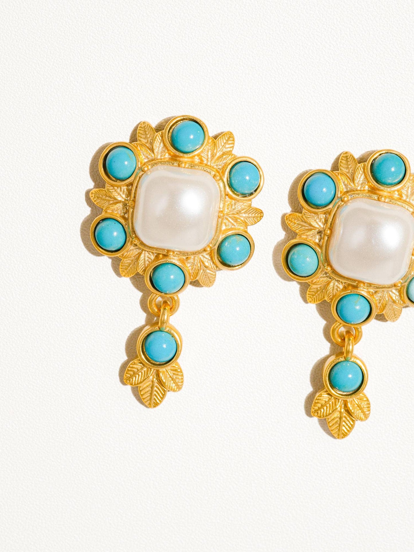 Marcella 18K Gold Boho Pearl Earring with Turquoise Stone: Turquoise