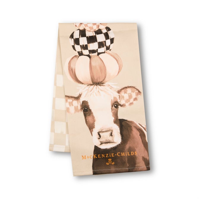 MacKenzie Childs Mocha Cow Printed Dish Towel