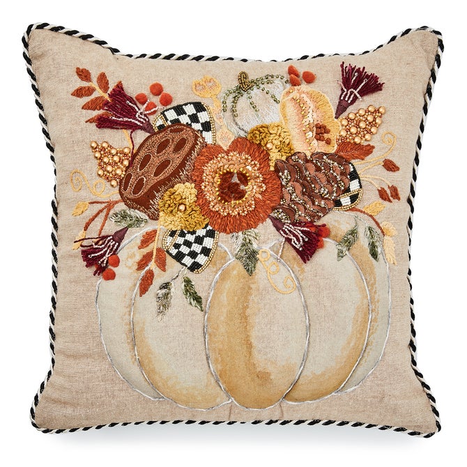 MacKenzie Childs Autumn Frost Beaded Pumpkin Throw Pillow