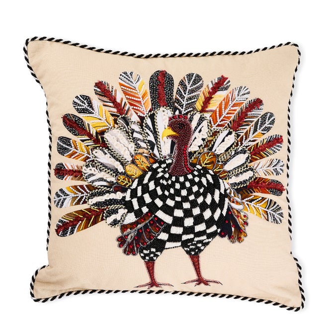 MacKenzie Childs Checked Turkey Throw Pillow