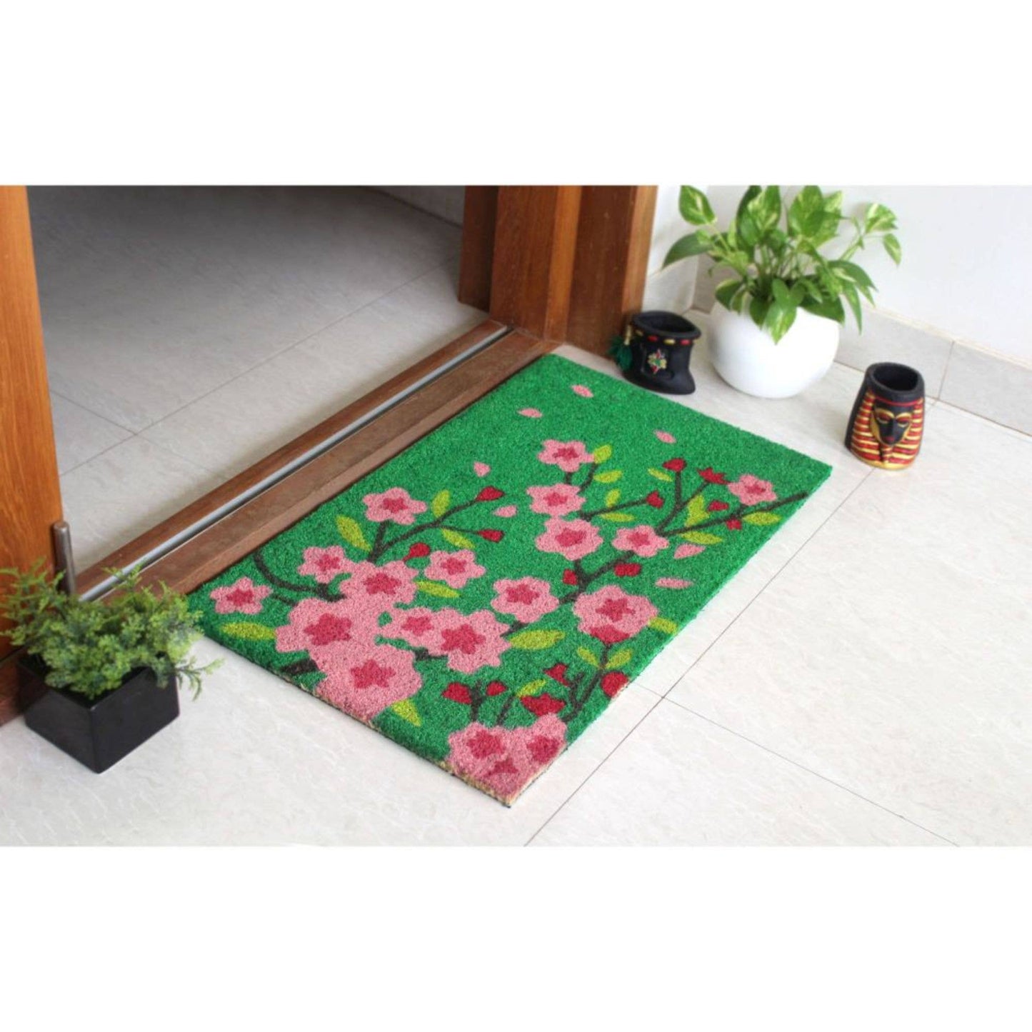 RugSmith Green Pink Floral Tree Coir Doormat, 18" x 30"