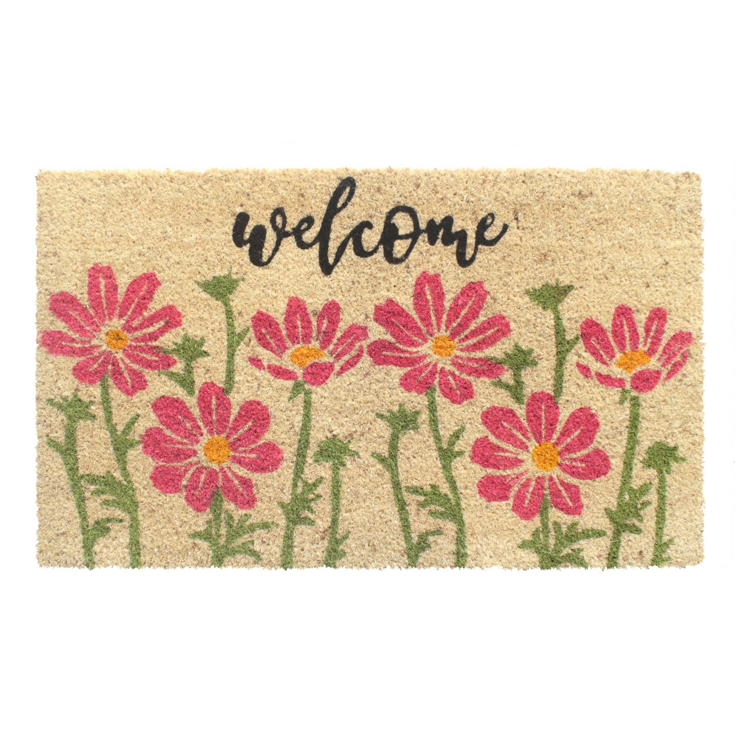 Welcome Pink Flowers Doormat: 18"x30"
