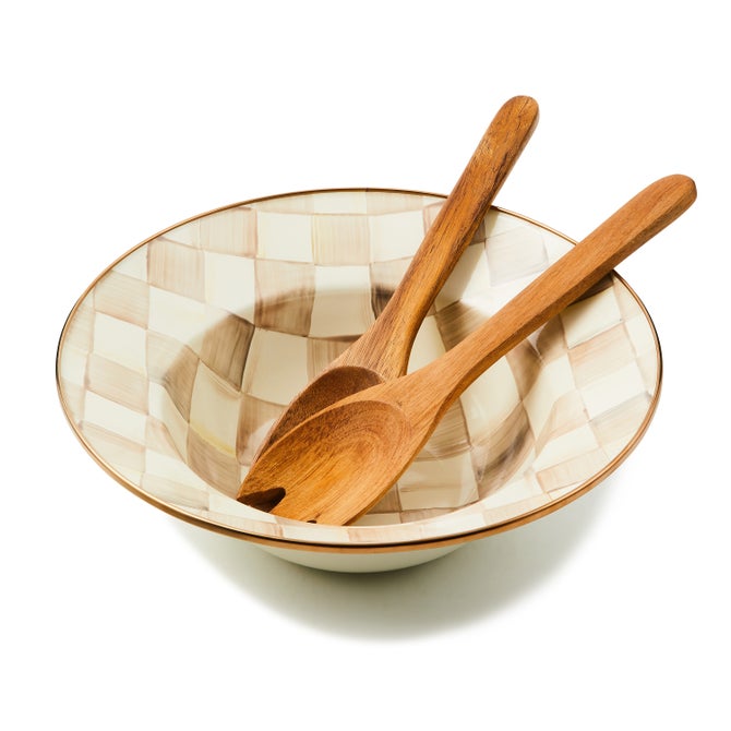 MacKenzie-Childs Mocha Check Salad Serving Set