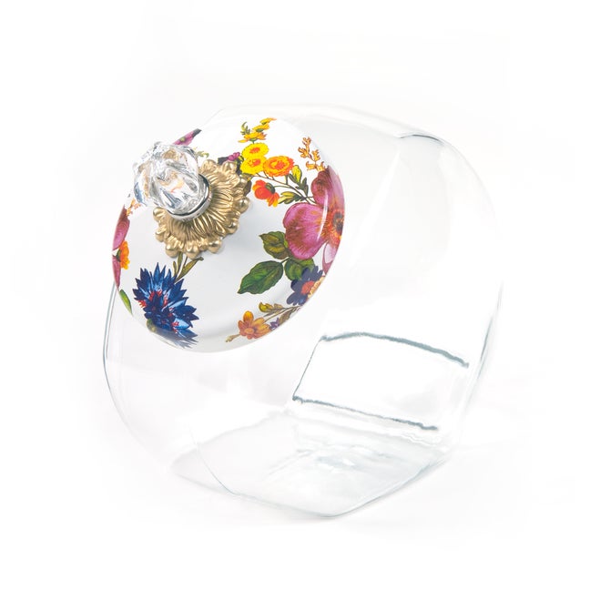 MacKenzie-Childs Cookie Jar with White Flower Market Lid