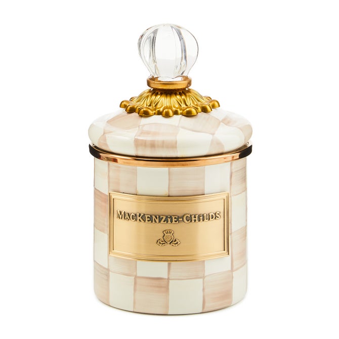 MacKenzie-Childs Mocha Check Small Enamel Canister