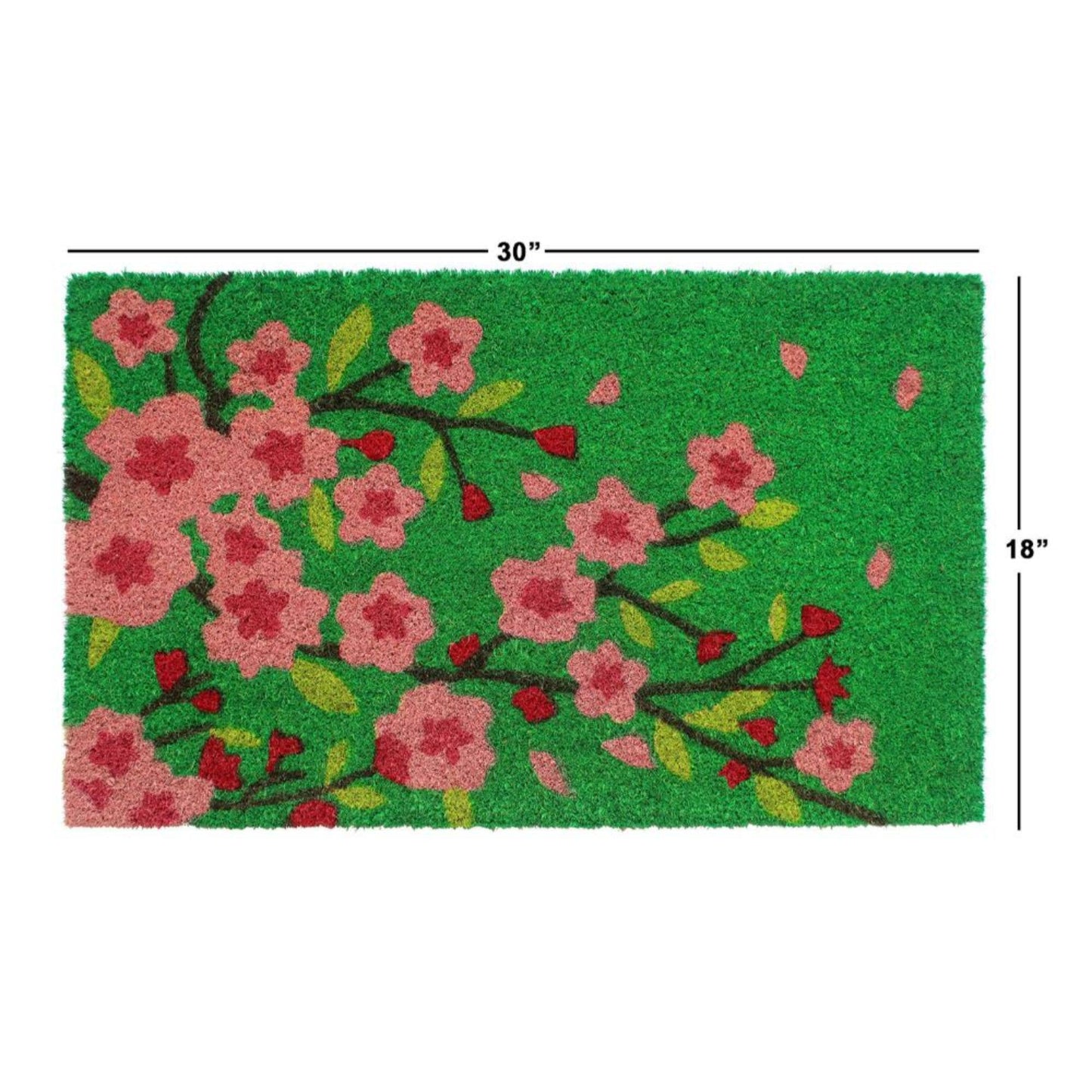 RugSmith Green Pink Floral Tree Coir Doormat, 18" x 30"