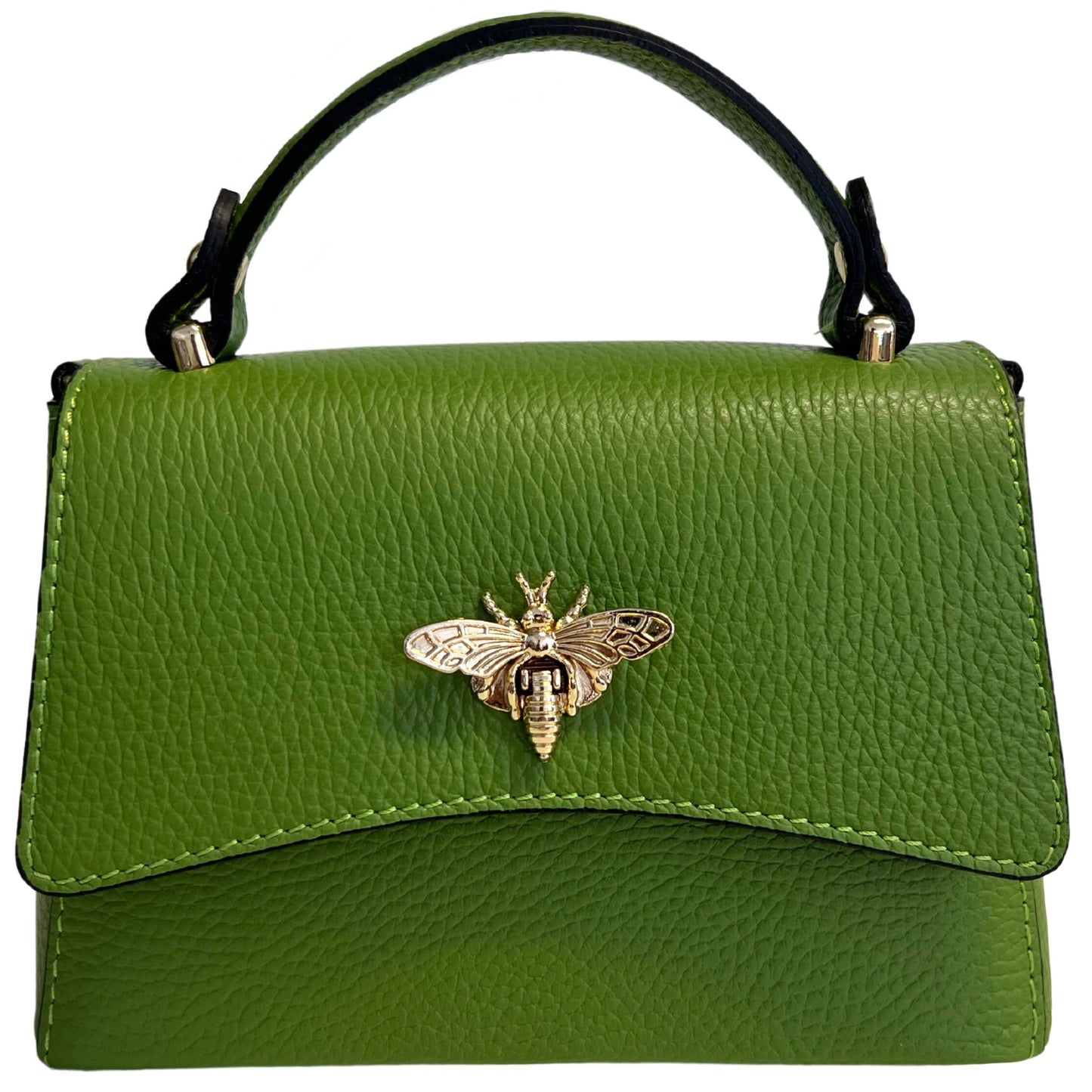 Women's shoulder bag in genuine leather with Ape closure: Green Cyprus