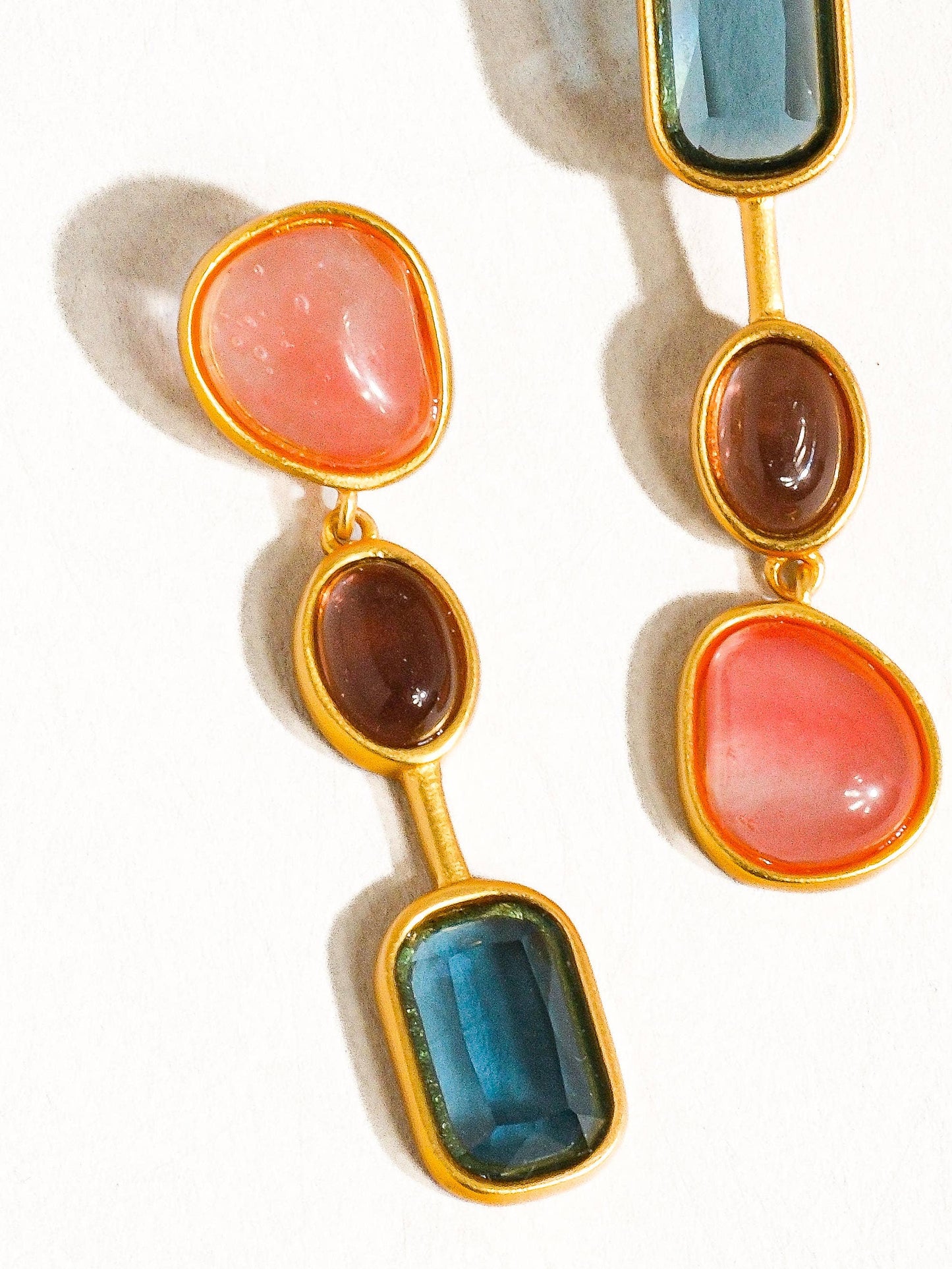 Delia 18K Gold Vintage Mismatch Drop Earring: Multi-Colored