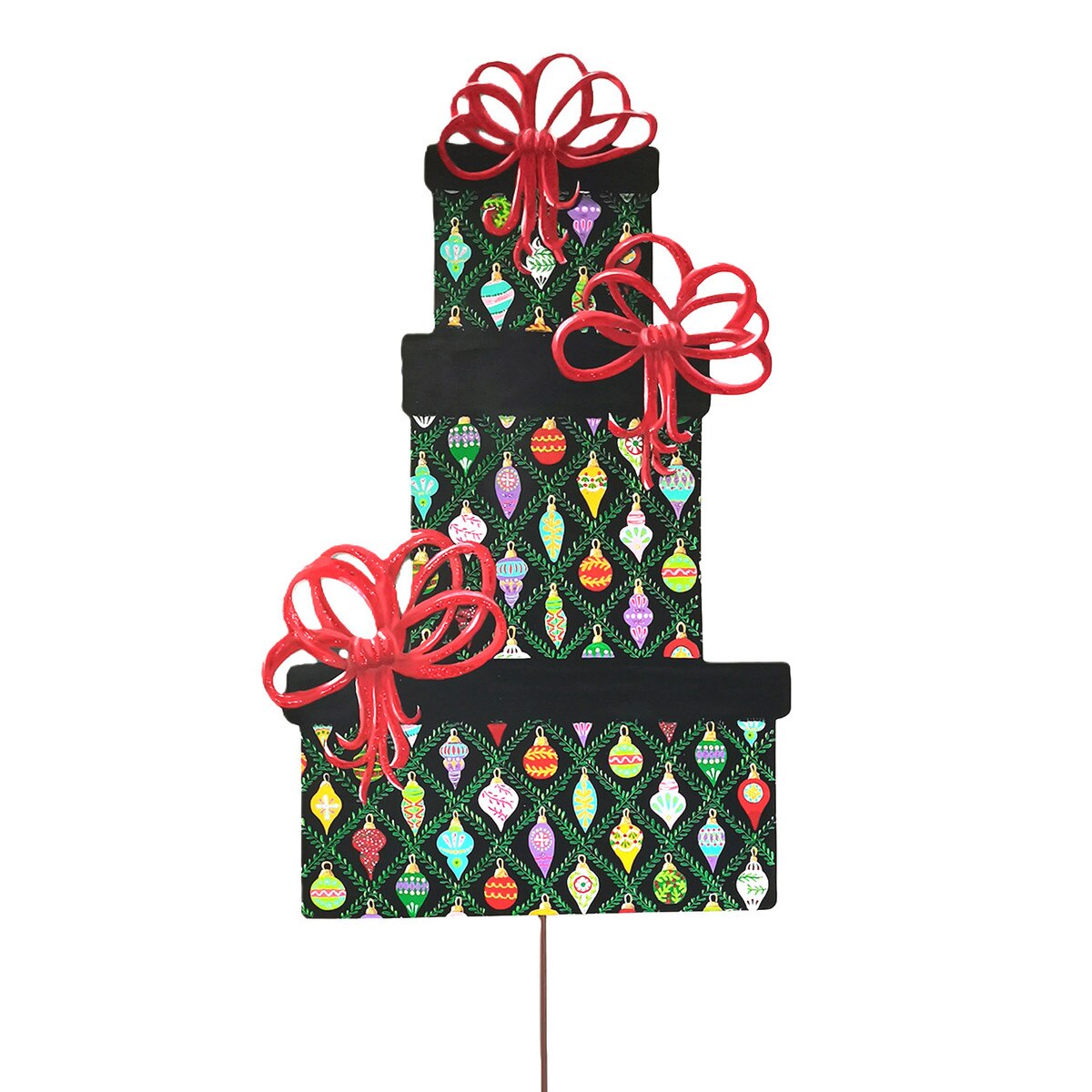 The Round Top Merry & Bright Gift Stack Wrapped in Ornament Paper