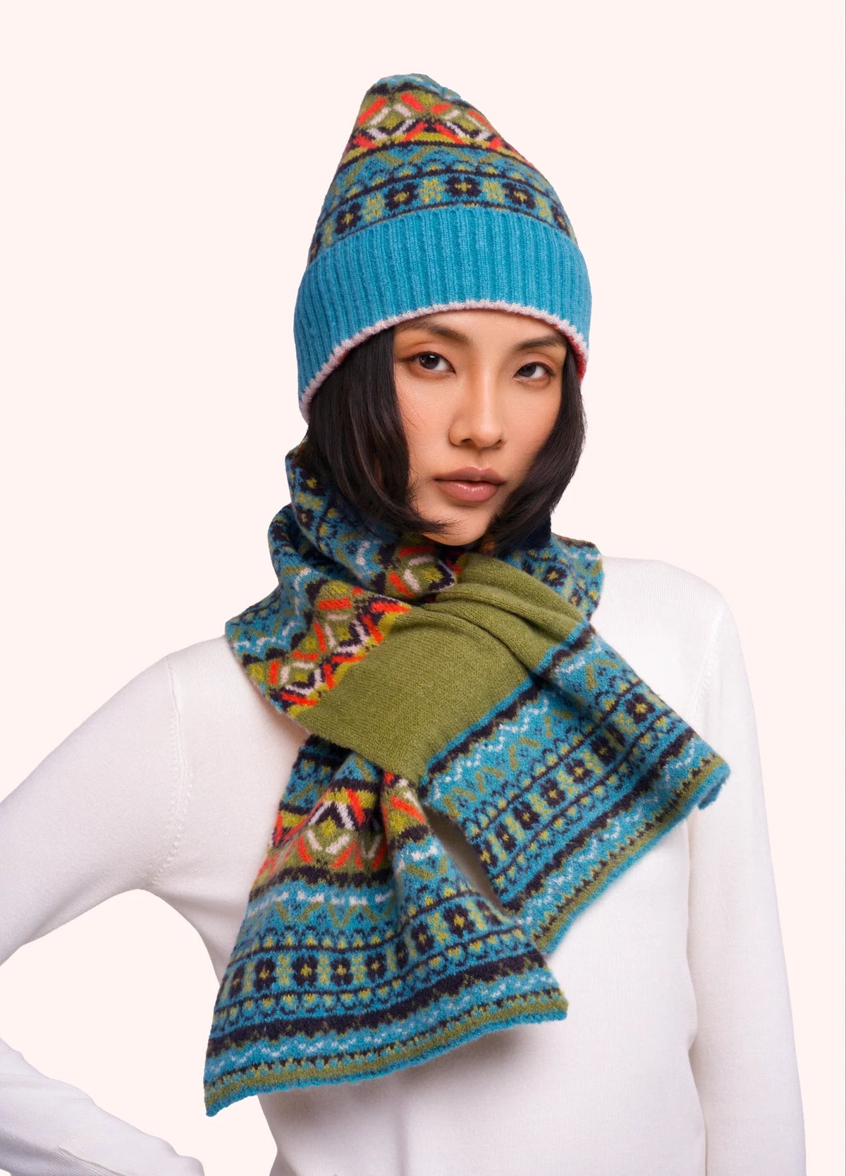 Powder Designs Fair Isle Scarf, Teal Mix