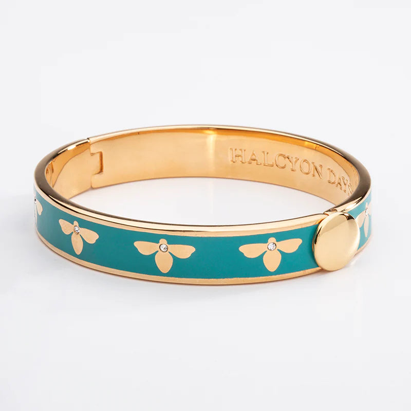 Bee Turquoise & Gold Hinged Bangle