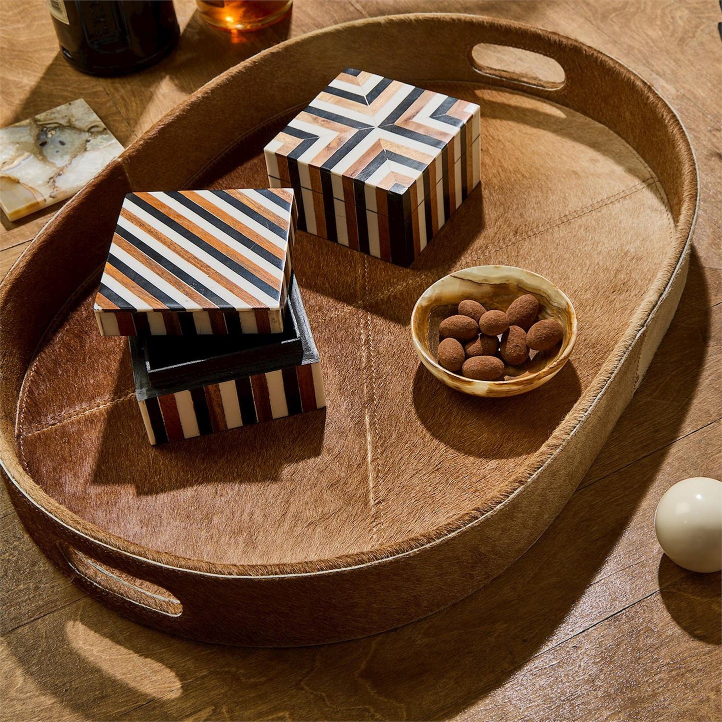Cowhide Brown Tray - Lg