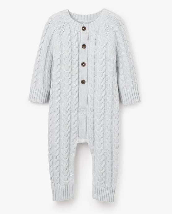 Pale Blue Horseshoe Cable Knit Baby Jumpsuit - 6-9 month