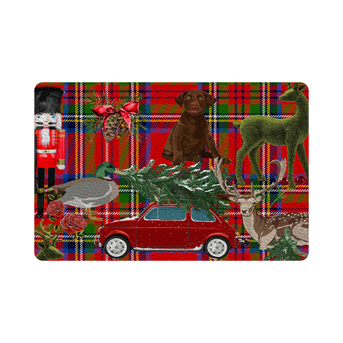 Ultimate Christmas Plaid Vegan Leather Rectangle Pebble Placemat - Set/4