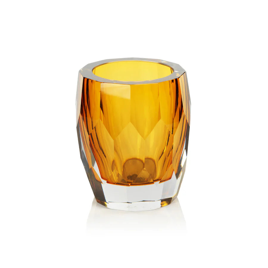 La Bohème Handmade Polished Cut Glass Vase / Hurricane - Amber