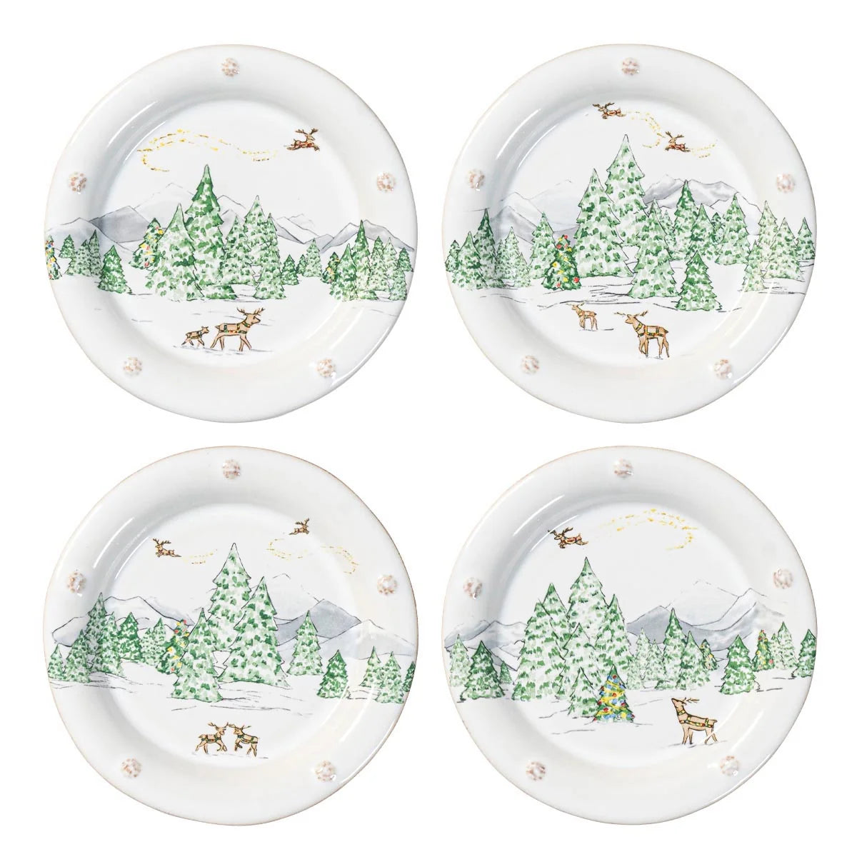 Juliska Berry & Thread North Pole Side/Cocktail Plate Assorted Set/4