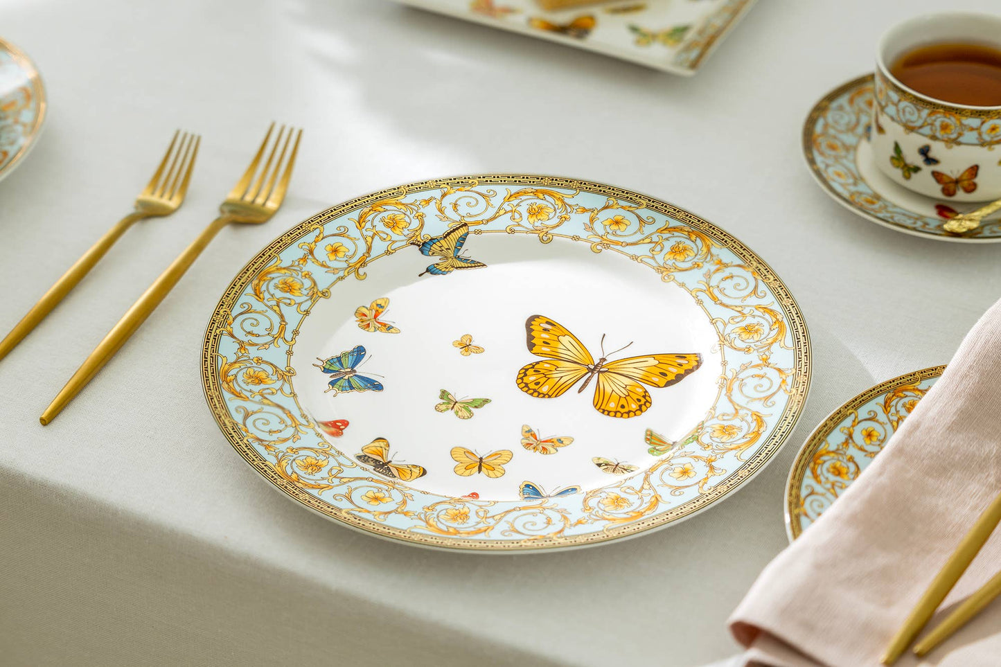 Butterflies with Blue Ornament Fine Porcelain Dinner Plate