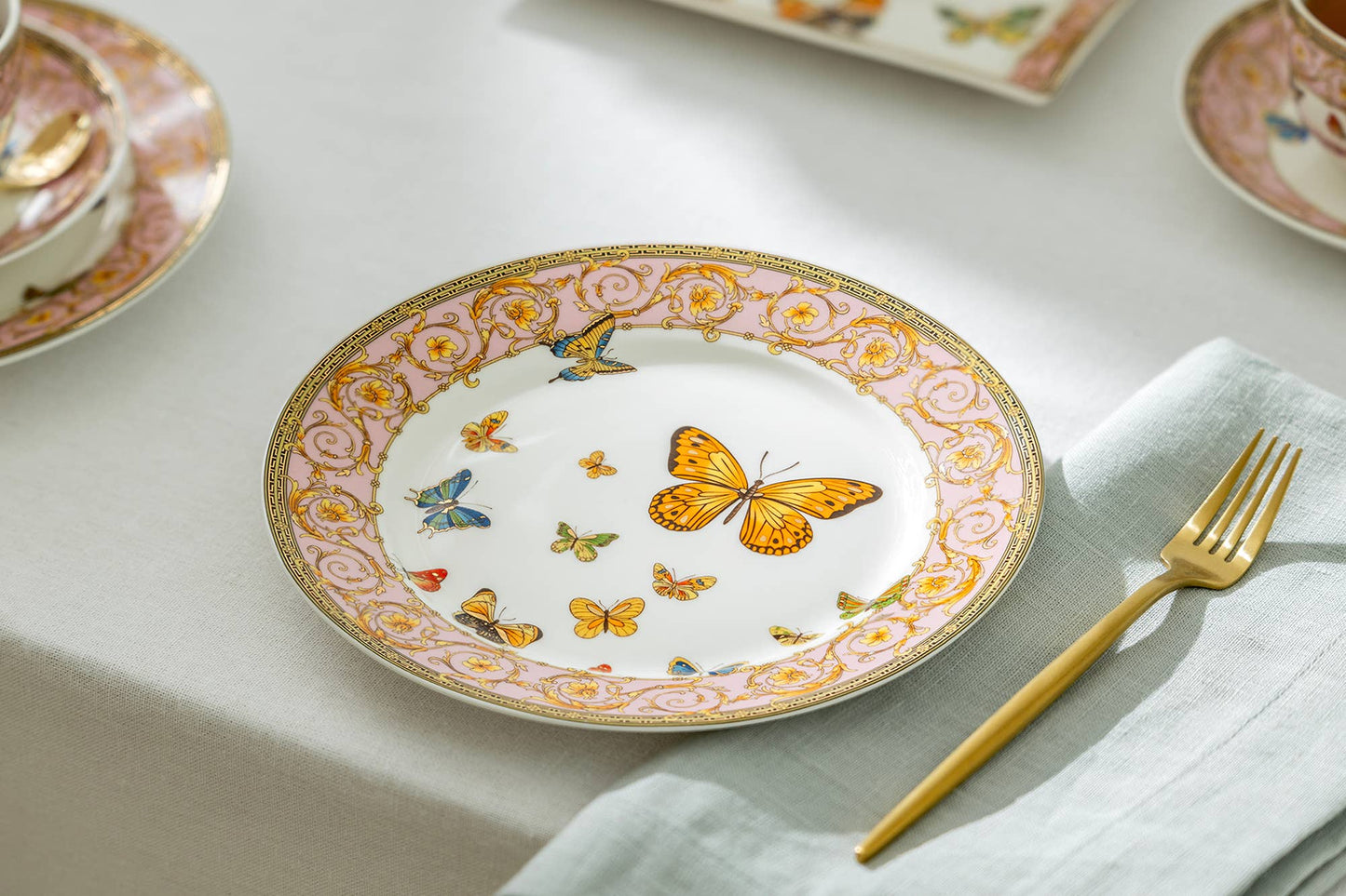 Butterflies with Pink Ornament 8" Porcelain Dessert Plate
