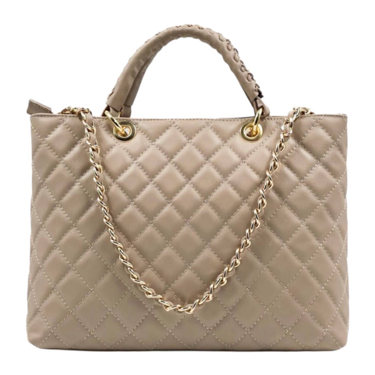Quilted Italian Handbag - Beige