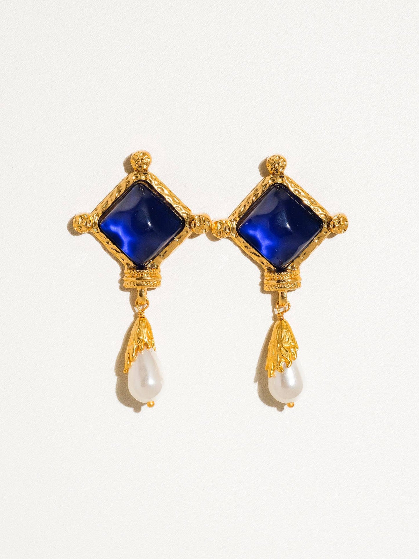 Indigo 18K Antique Gold Baroque Vintage Pearl Earring: Blue