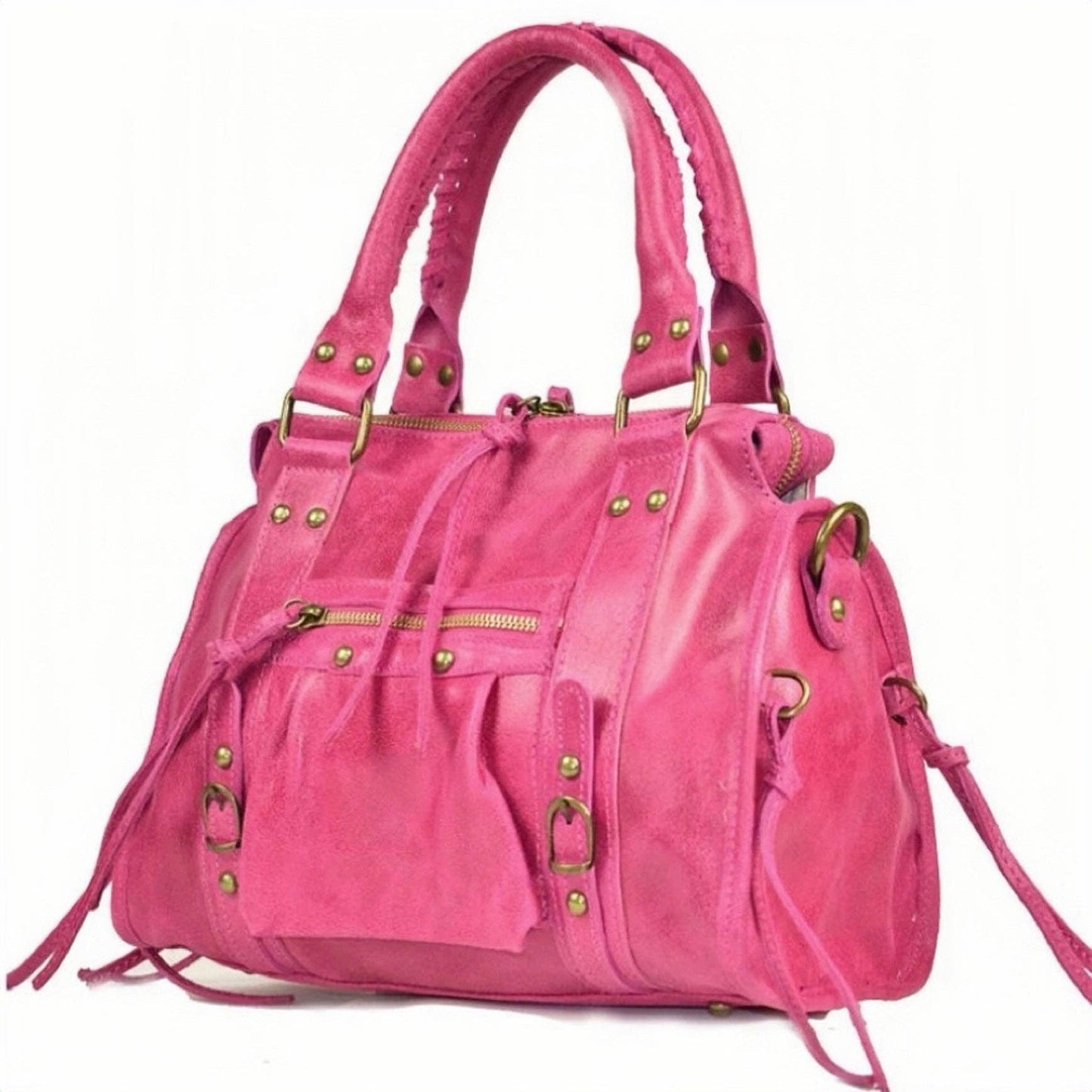 Modarno Confy bag in genuine leather made in Italy 26x12x20 cm: Fuchsia