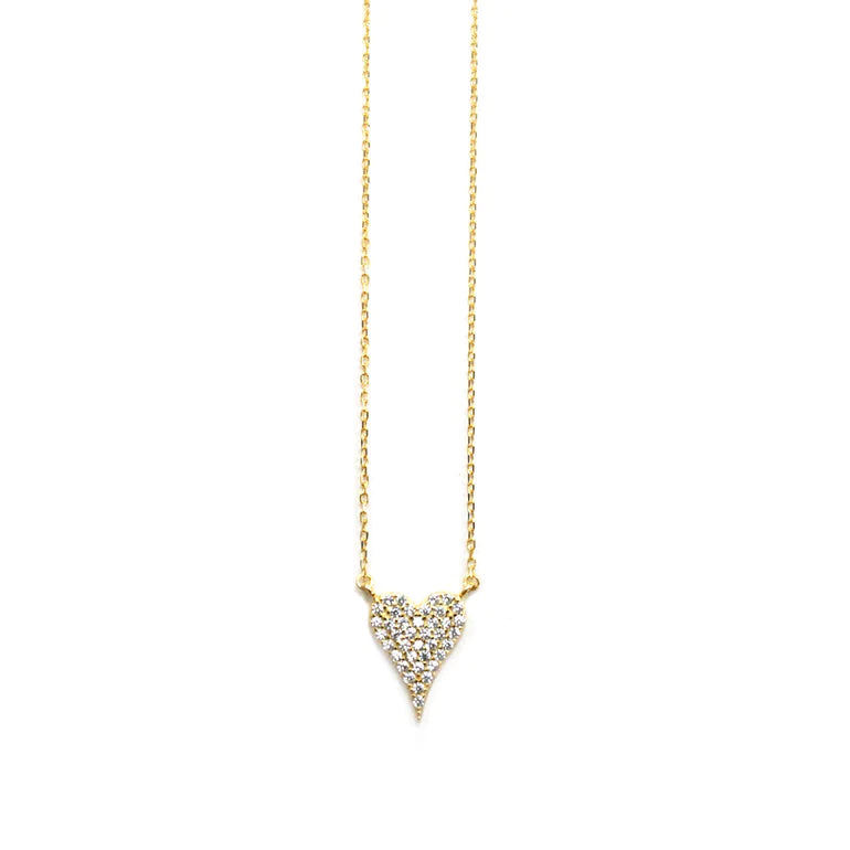 Gold Plated Sterling Pave Heart Necklace - Clear