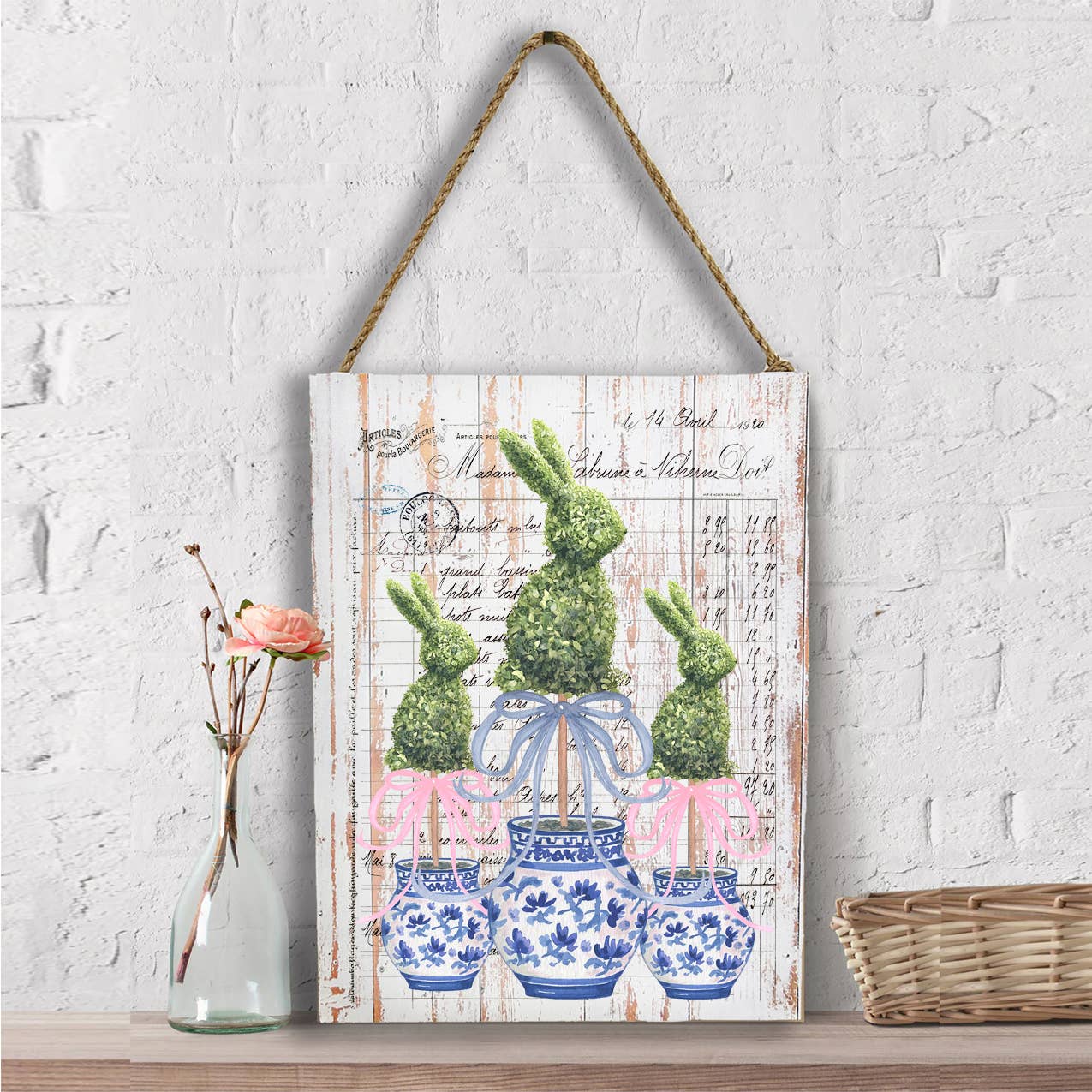 Easter Blue and White Topiary Vintage Wall Decor