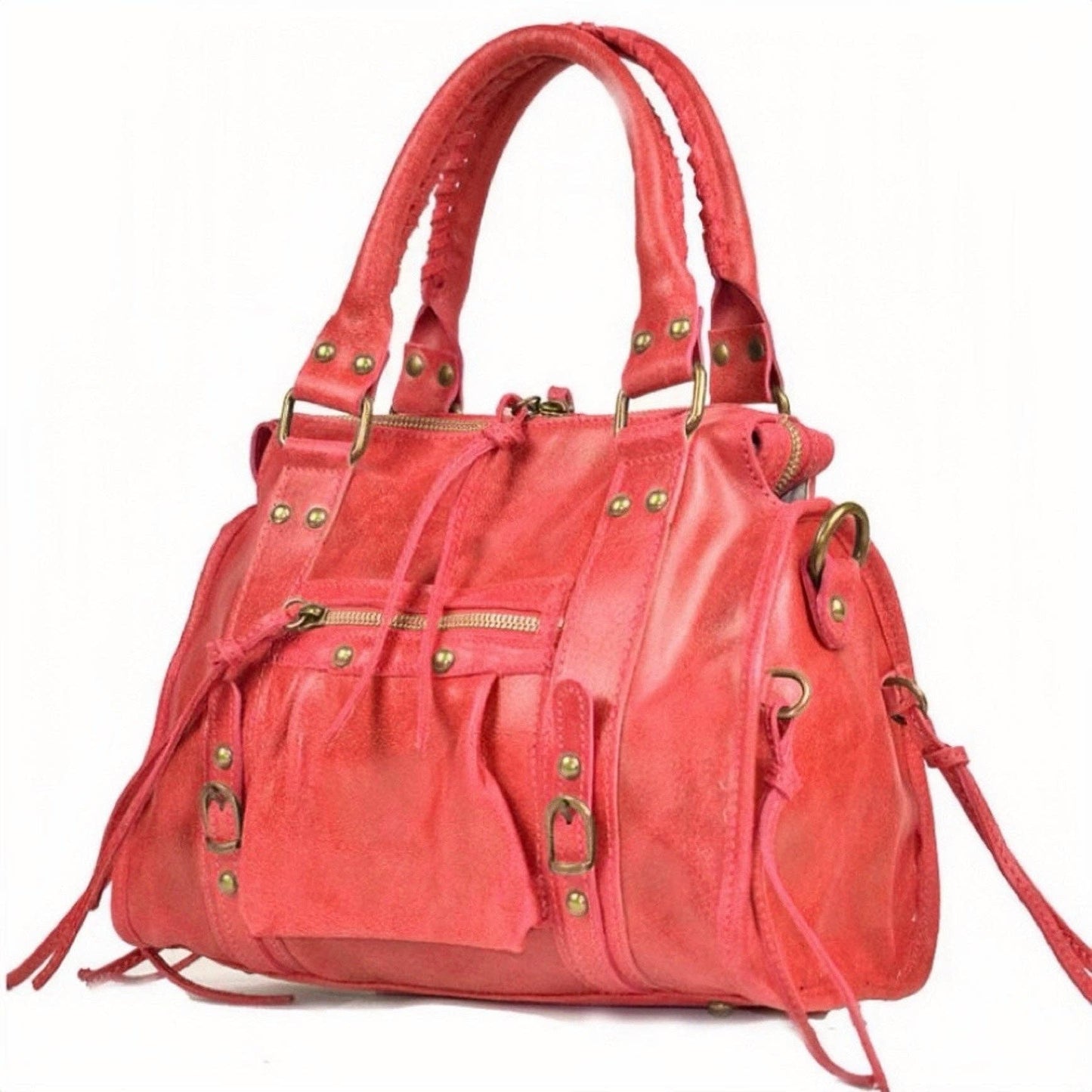 Modarno Confy bag in genuine leather made in Italy 26x12x20 cm: Fuchsia