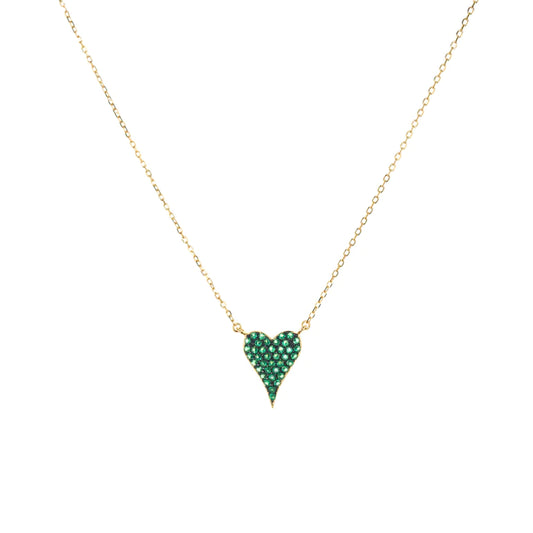 Gold Plated Sterling Pave Heart Necklace - Emerald